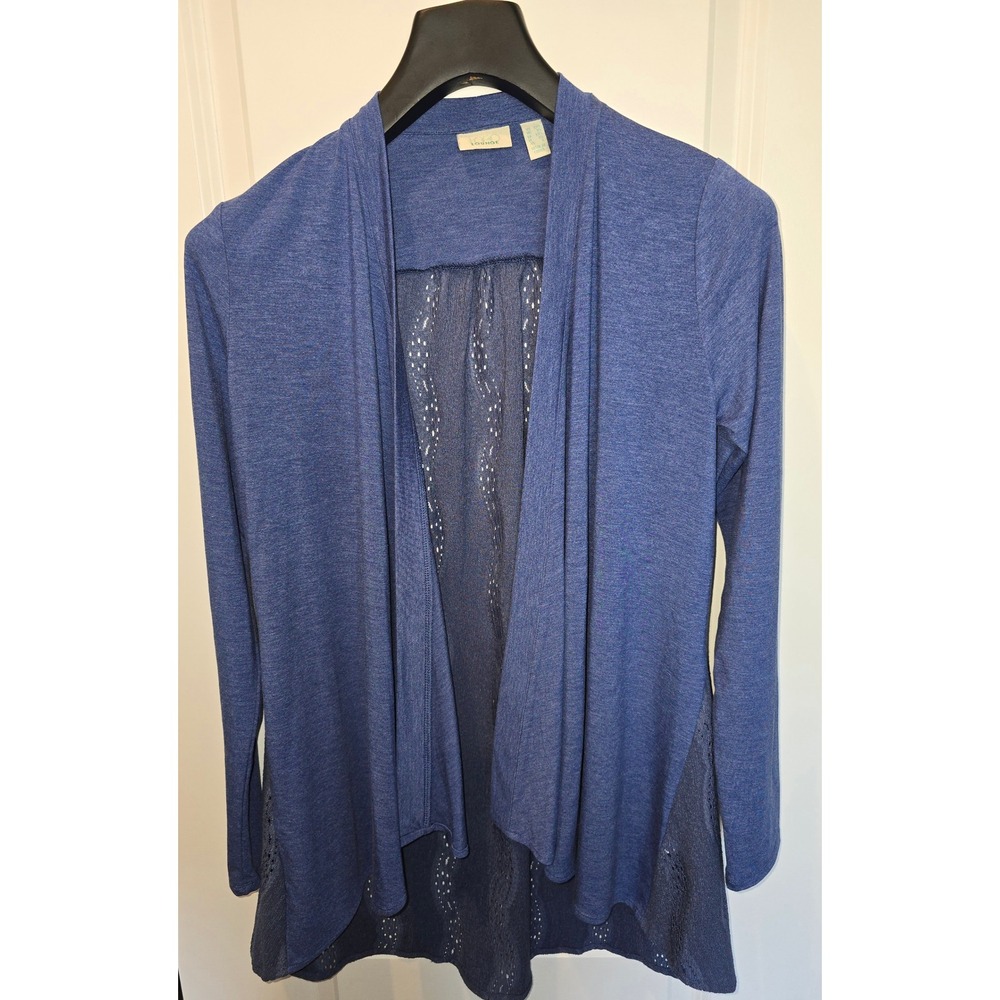 LOGO Lounge by Lori Goldstein Blue Open Front Cardigan Eyelet Lace‎ Back XXS